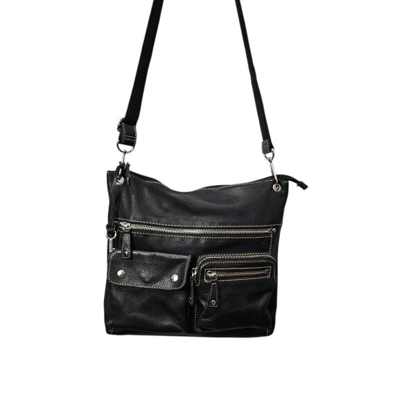 Fossil Vintage Pebble Leather Pocket Moto Black Messenger Shoulder Crossbody Bag - Picture 15 of 15